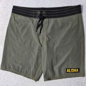 Birdwell Beach Britches Board Shorts Mens 38/8 Olive Green ALOHA Stretch‎
